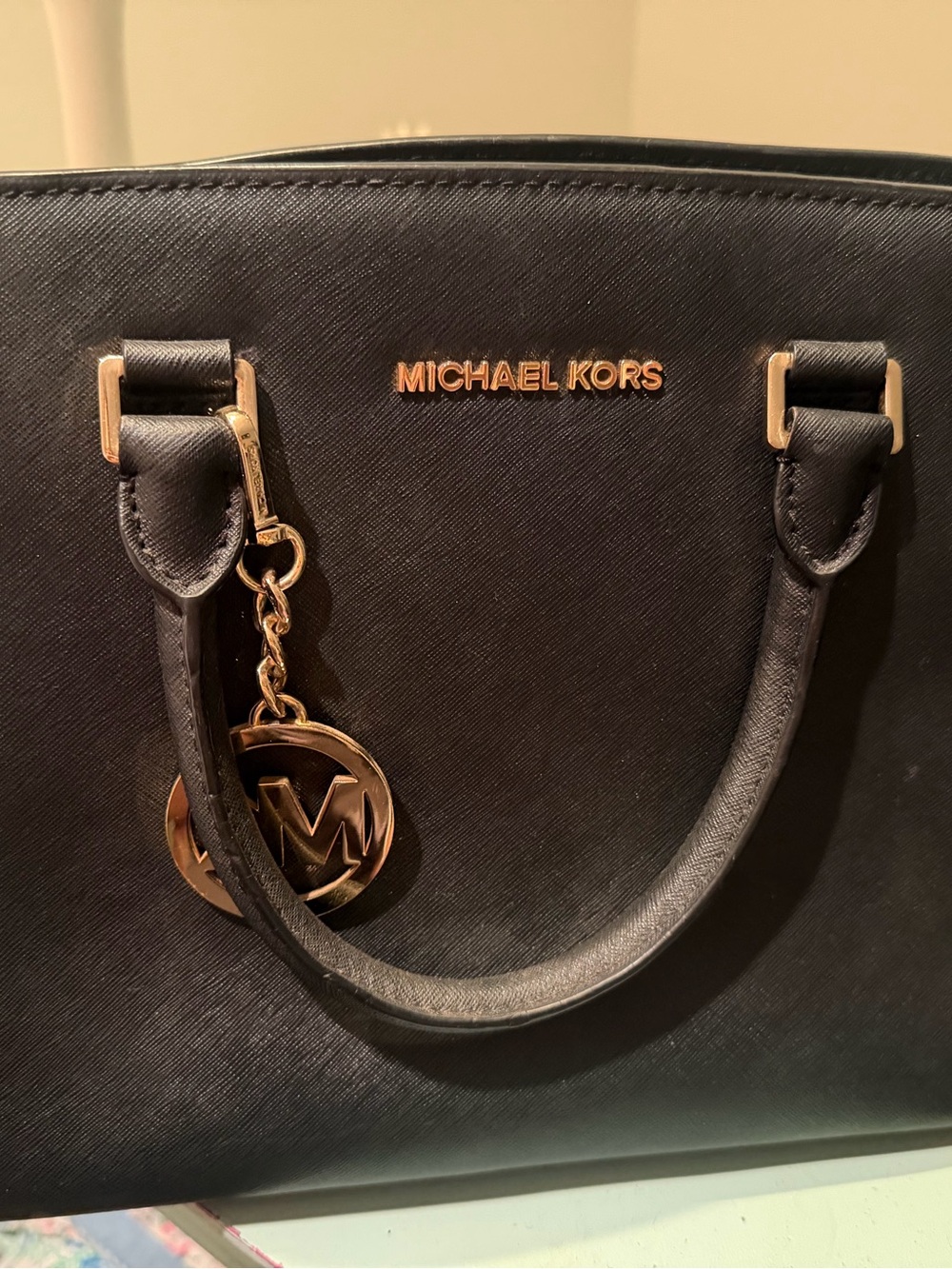 Michael Kors Black Leather Satchel with Gold Hardware